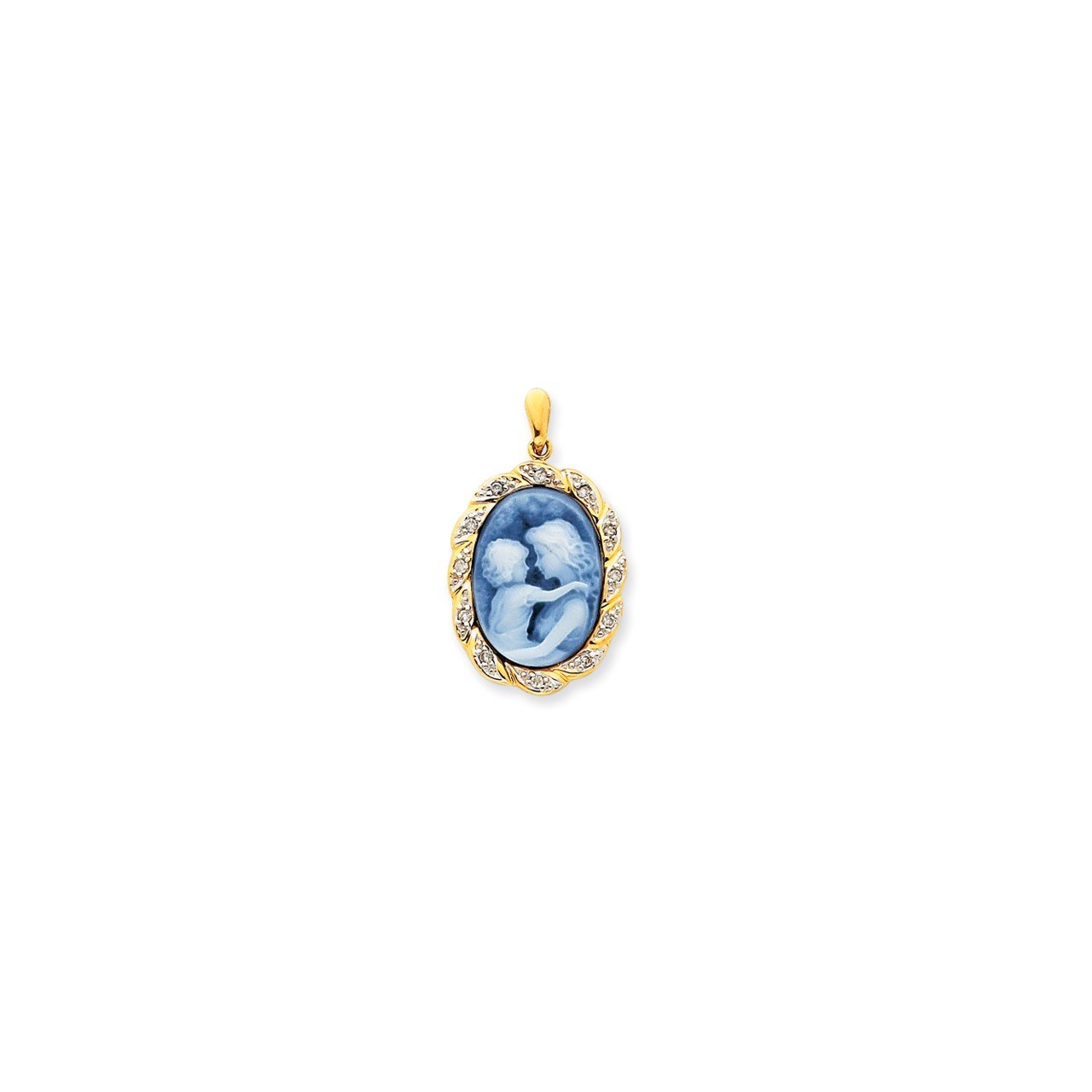 14k .12ct Diamond 13x18mm Mother and Child Agate Cameo with Sentiment Pendant