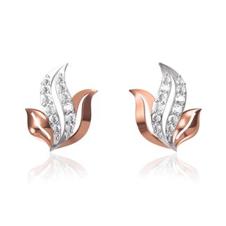 14 K Rose/White Gold 0.363 ct Natural Diamond Leaf Earrings