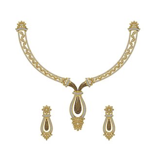 14K Yellow Gold 2.061 Ct Diamond Necklace / 0.303 ct. Earrings Set