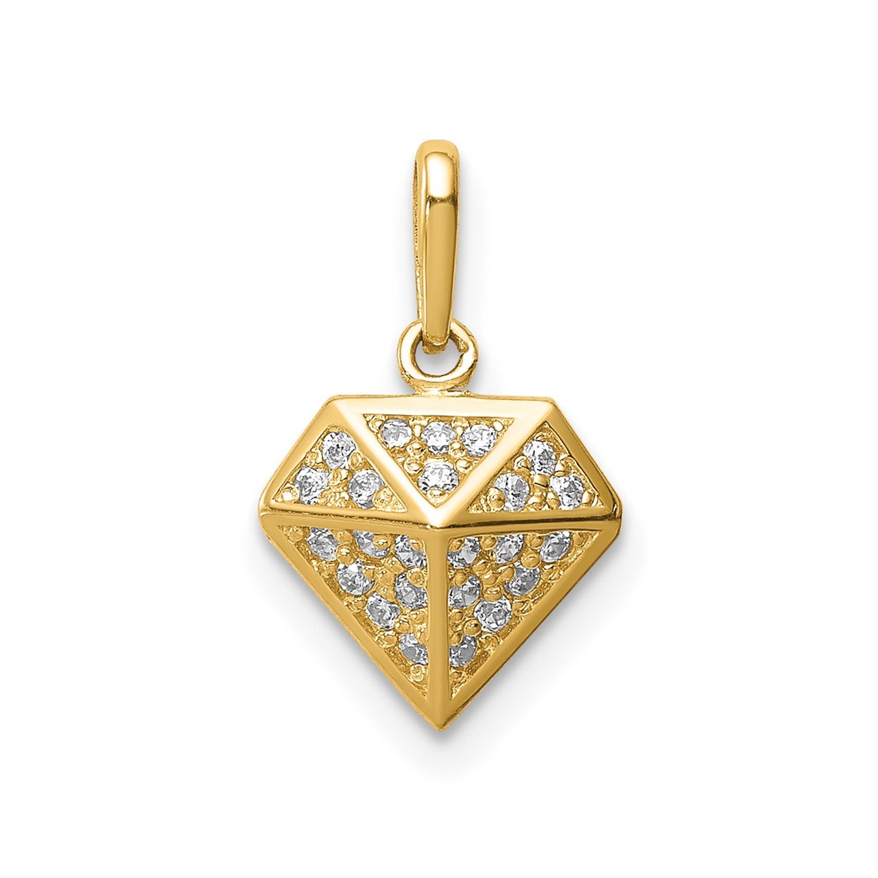 14K Geometric Diamond-shaped CZ Pendant