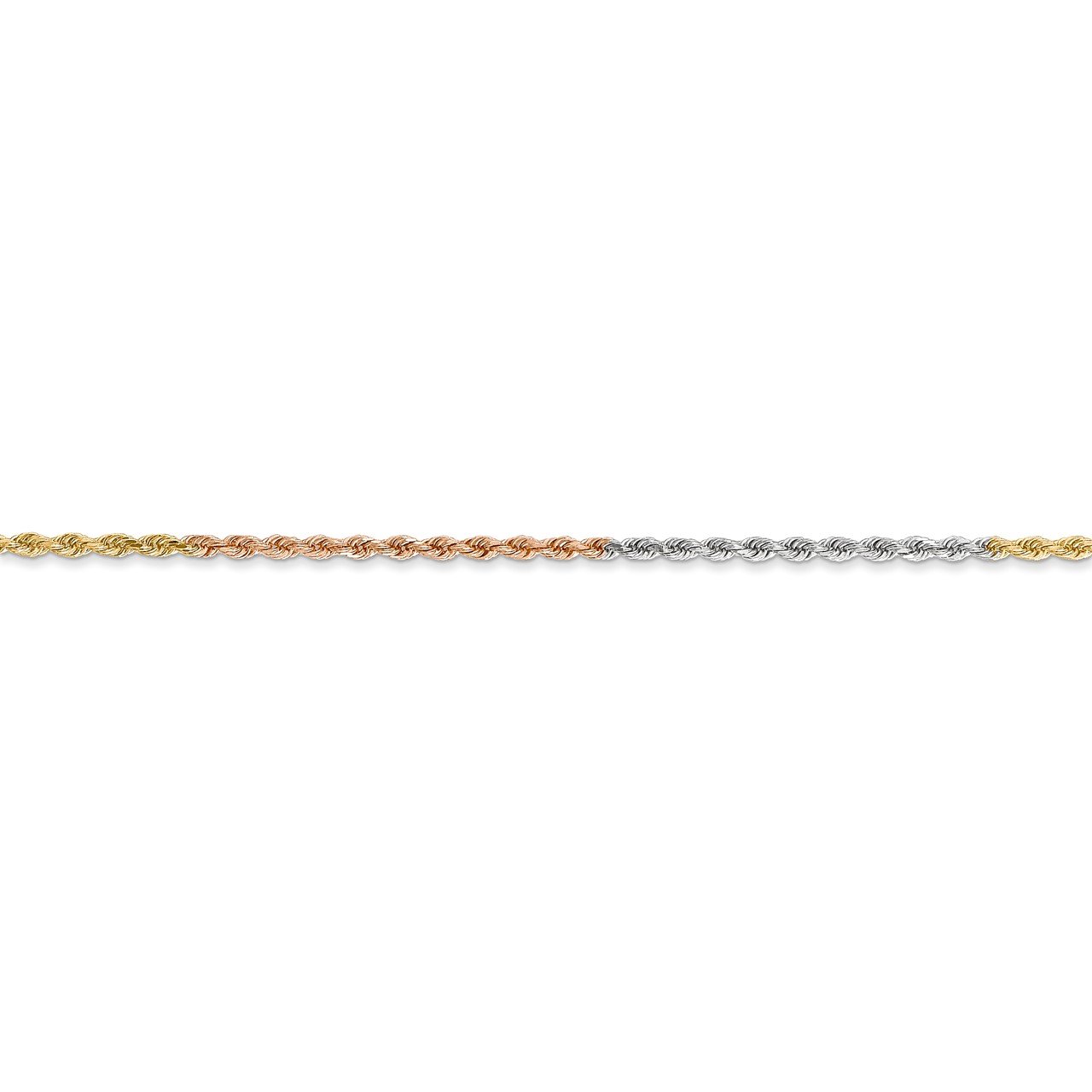 14k Tri-Color 1.5mm Diamond-cut Rope Chain Anklet-1