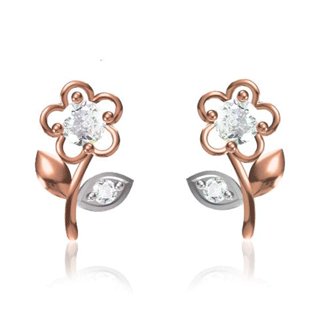 14K Rose/white Gold 0.716 Ct. Diamond Flower Shape Earrings