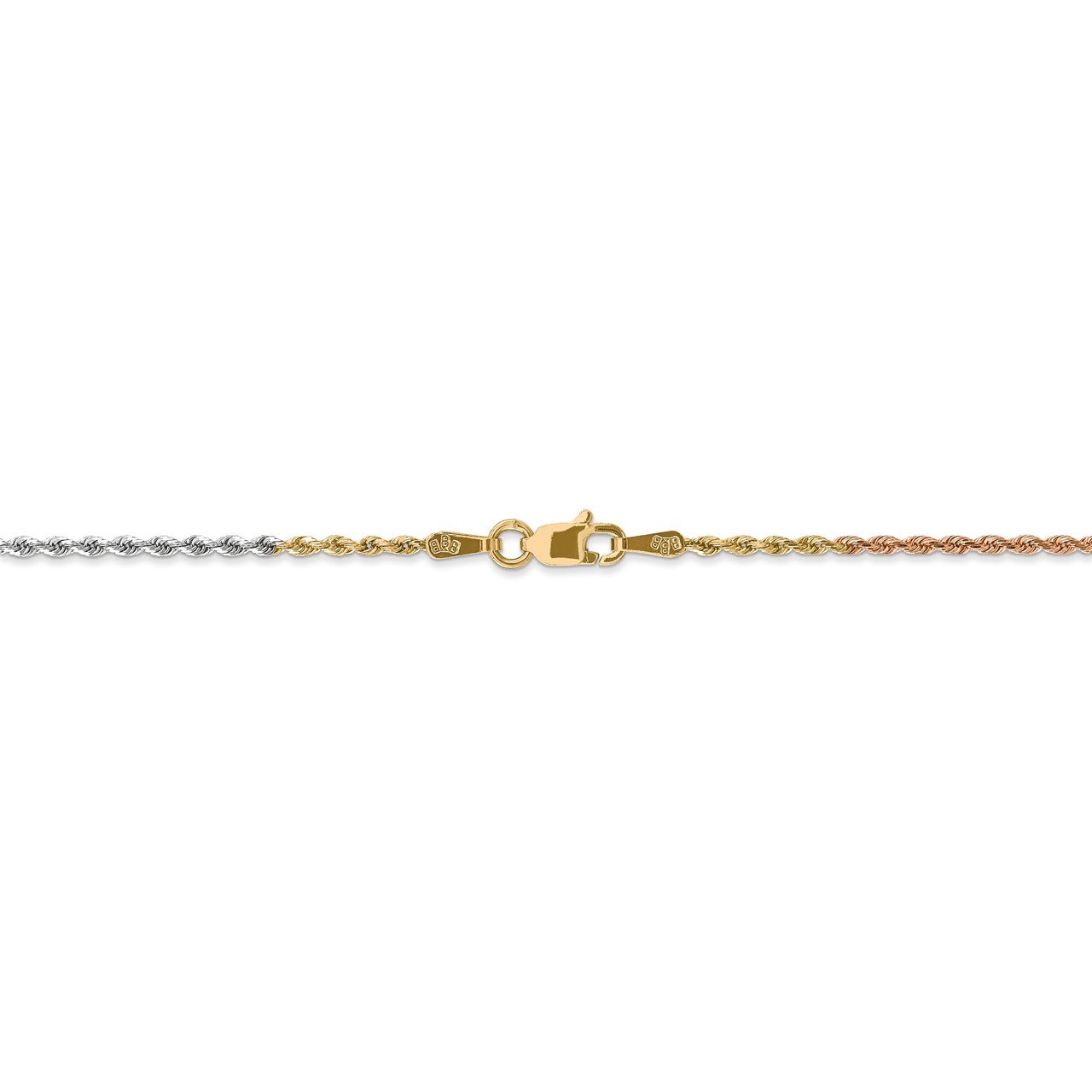 14k Tri-Color 1.5mm Diamond-cut Rope Chain Anklet-2