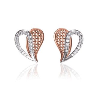 14 K Rose/White Gold Natural 0.278 Ct. Diamond Heart Earrings