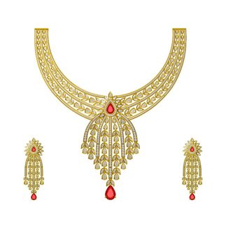 14K Yellow Gold Natural 11.945 Ct Diamond Necklace / 2.232 Ct Diamond Earrings Set