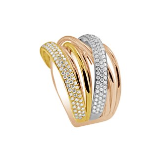 14K Three-Tone Gold Natural Diamond Ring