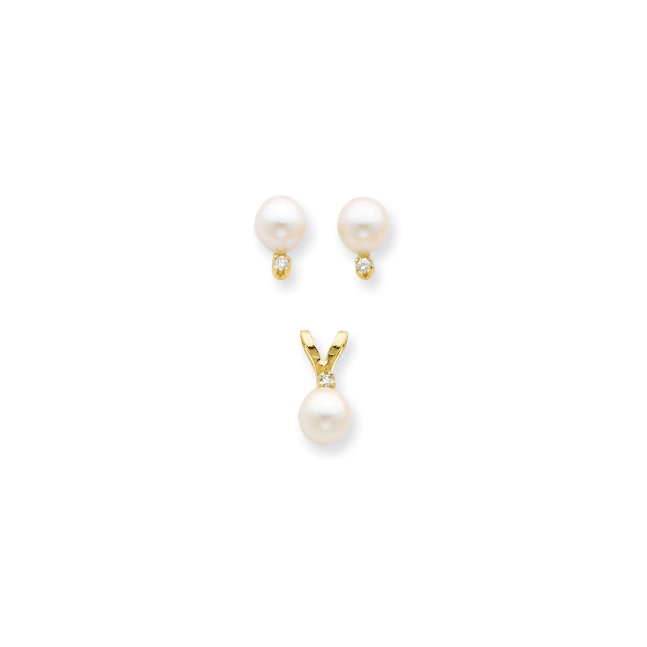 14K 5-6mm Saltwater Akoya Cultured Pearl and Dia. Earring and Pendant Set