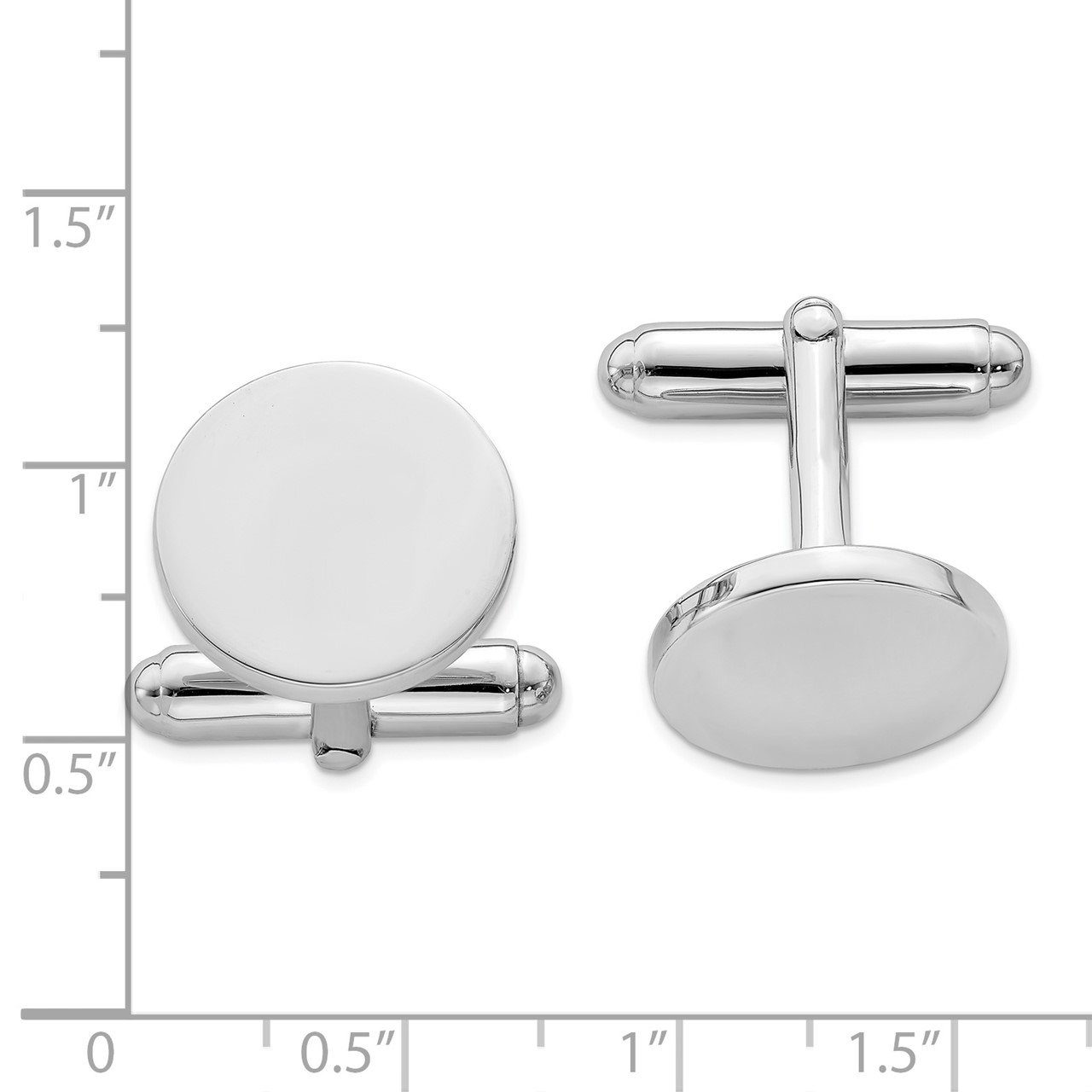 Sterling Silver Rhodium-plated Round Cuff Links-1