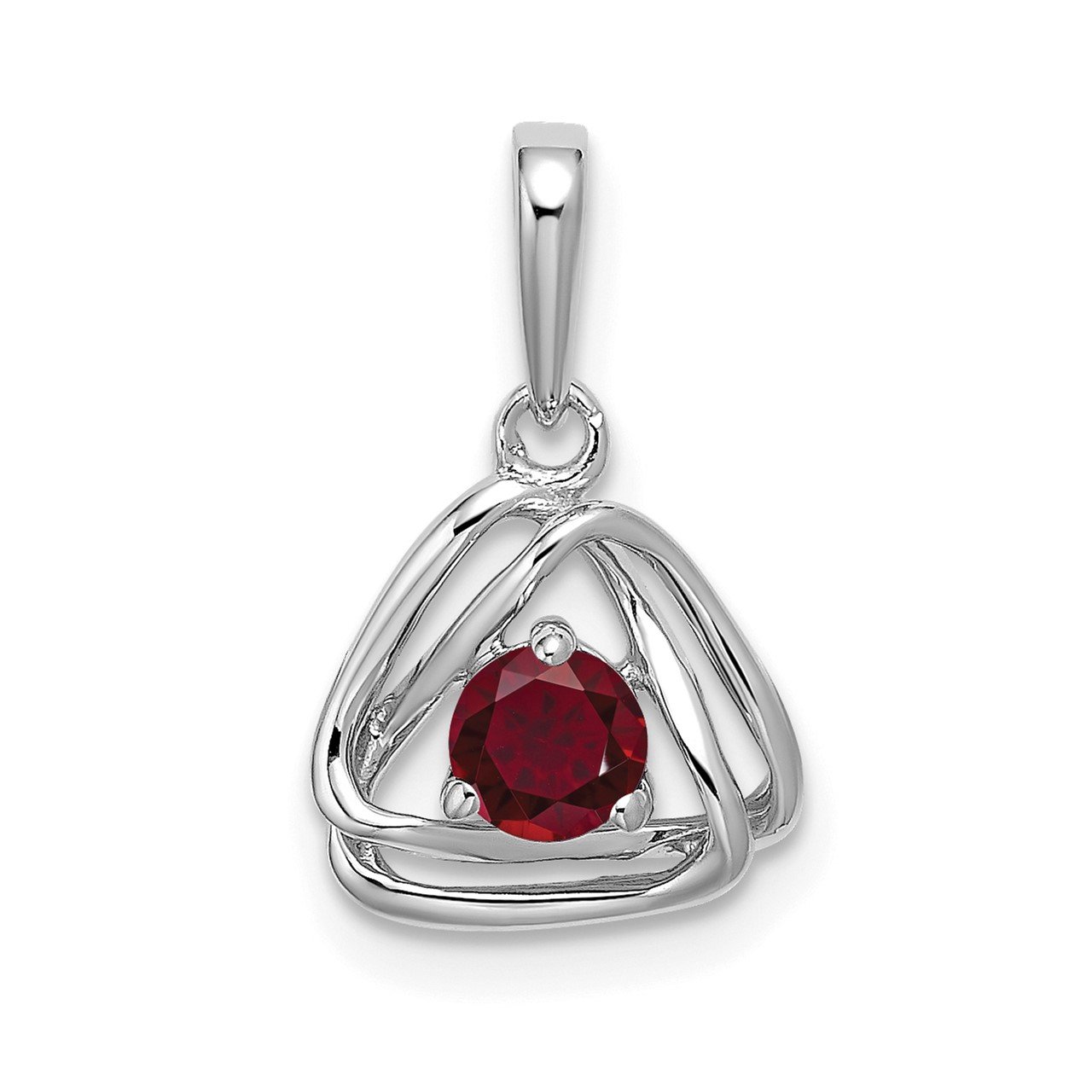 14k White Gold Created Ruby Triangle Pendant