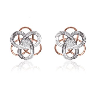 14 K Two Tone Gold Natural 0.818 Ct. Diamond Flower Shape Earring Broad 21 mm