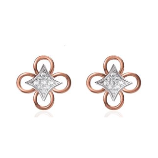 14 k Rose and White Gold Natural 0.189 ct Diamond Flower Shape Earrings Gift for Women Girls Girlfriend
