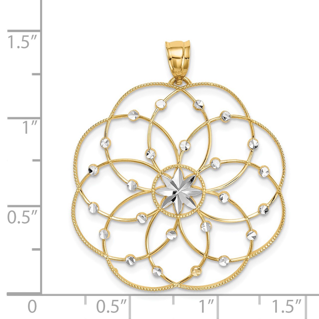 14k and Rhodium Diamond-cut Spiral Circle Pendant-2