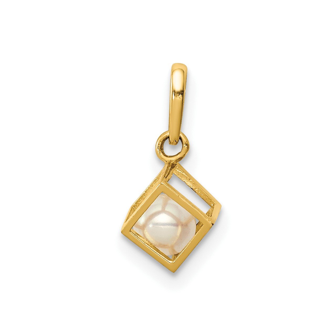 14K 3D Square with FW Cultured Pearl Pendant