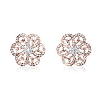 14 k Rose Gold Natural 0.897 Ct. Diamond Flower Shape Earrings