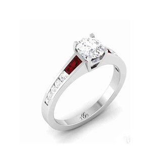 14K White Gold  Engagement Ring w/ Natural Diamond w/ Synthetic Ruby (Center Stone Not Included)