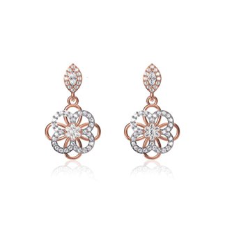 14K Rose Gold 0.97 Ct. Diamond Flower Shape Dangling Earrings