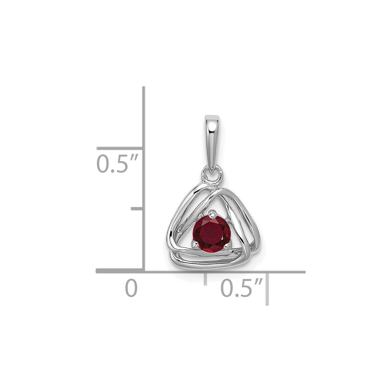 14k White Gold Created Ruby Triangle Pendant-1