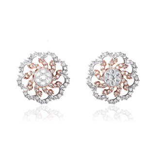 14k White Gold 0.938 ct. Diamond Flower Shape Earrings