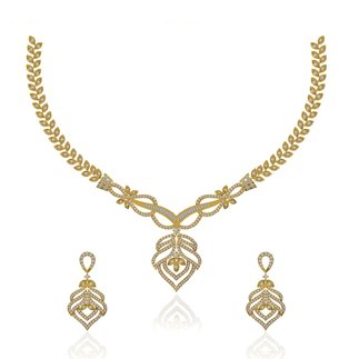14K Yellow Gold 1.870 ct. Natural Diamond Necklace/ 1.056 ct. Earrings Set