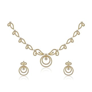 14k Yellow Gold 2.712 Ct Diamond Necklace /1.049 ct. Earrings