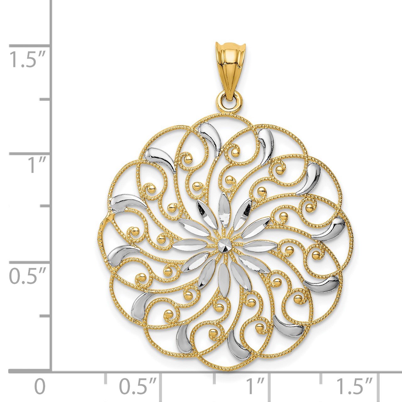 14k and Rhodium Diamond-cut Fancy Swirl Pendant-2