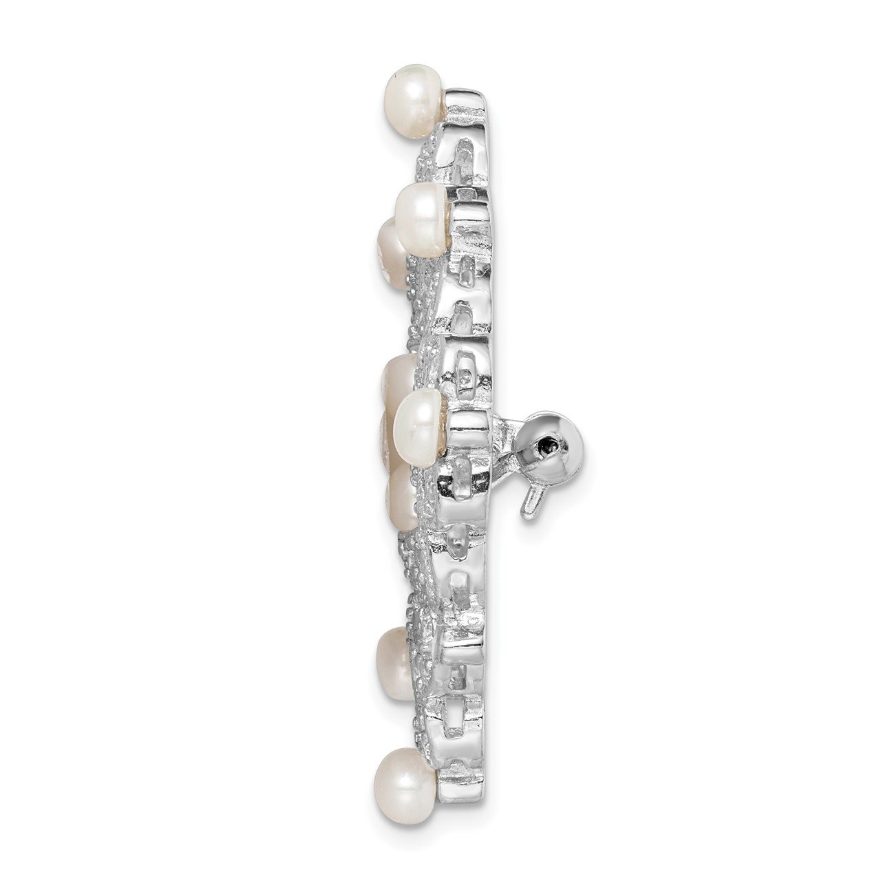 Sterling Silver Rhodium-plated FW Cultured Pearl and CZ Pin-1