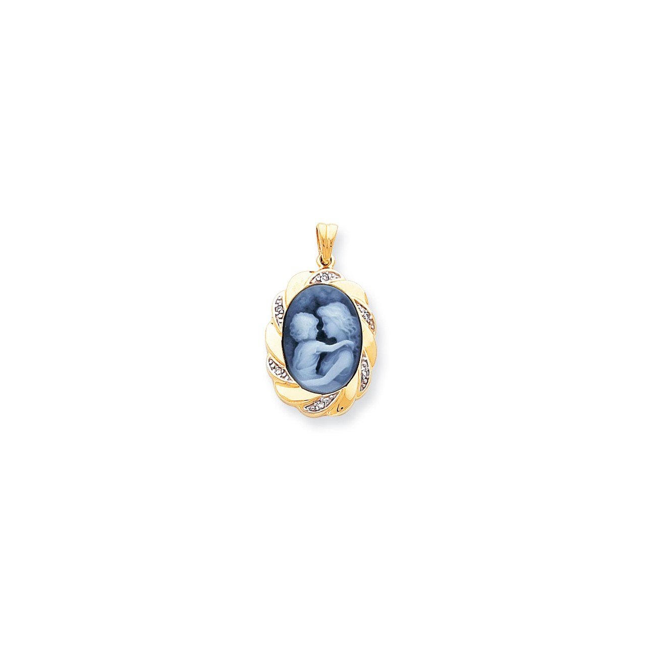 14k .06ct Diamond 13x18mm Mother and Child Agate Cameo with Sentiment Pendant