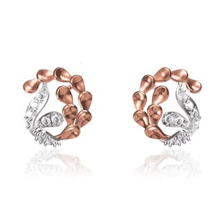 14 k White/Rose Gold Natural 0.294 Ct. Diamond Open Circle Flower Earrings Broad 13 mm Gift for Women Girls