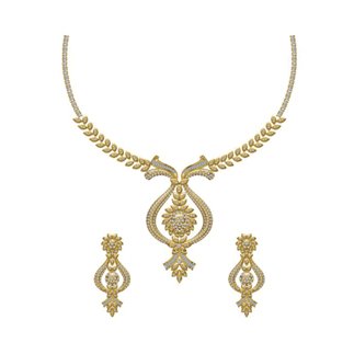 14K Yellow Gold 2.920 Ct. Diamond Necklace/ 1.036 Ct. Earring Set