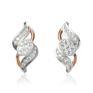 14 K White/Rose Gold Natural 0.322 Ct. Diamond S Shape Earrings