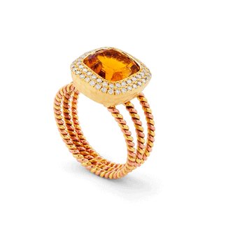 14K Rose Gold Gemstone Ring With Natural Diamonds (Citrine Stone)