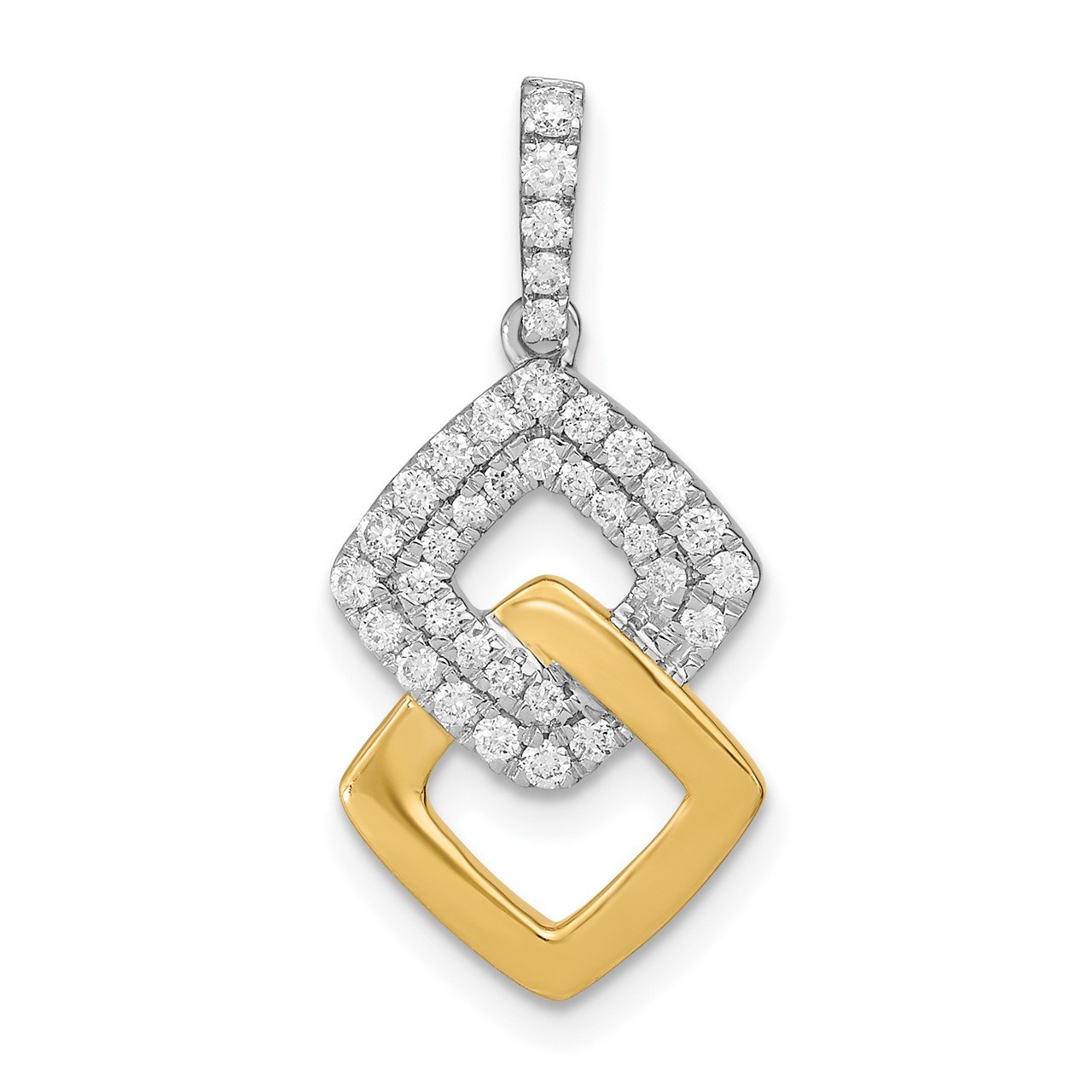 14k Two-tone Diamond Double Square Chain Slide