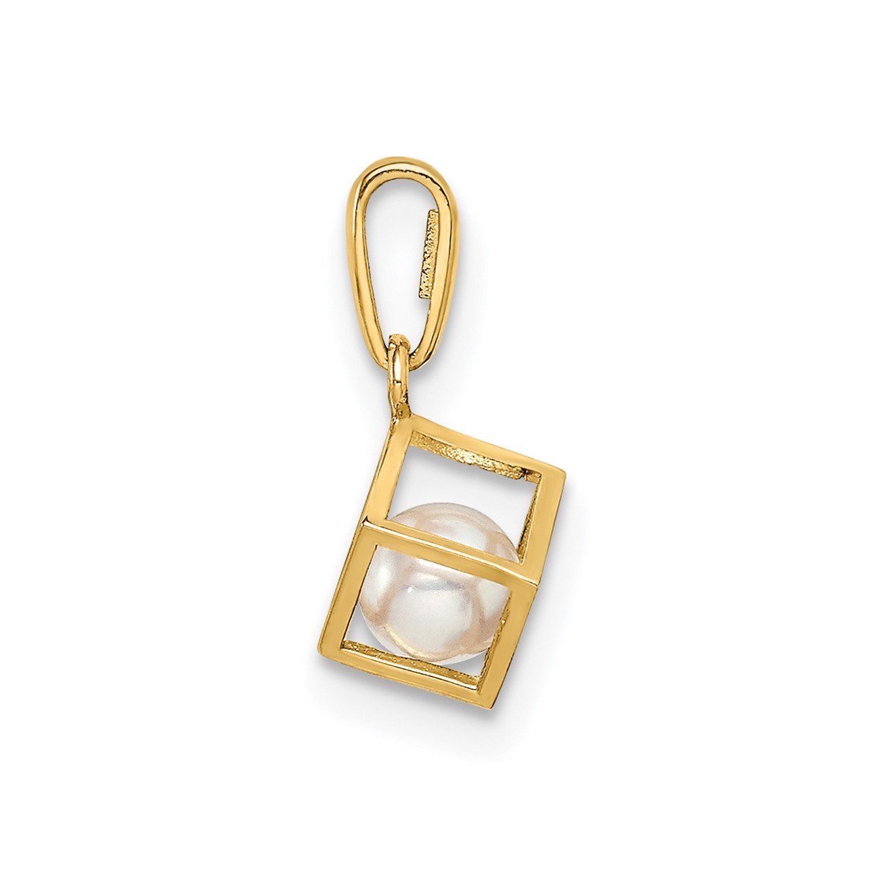 14K 3D Square with FW Cultured Pearl Pendant-1