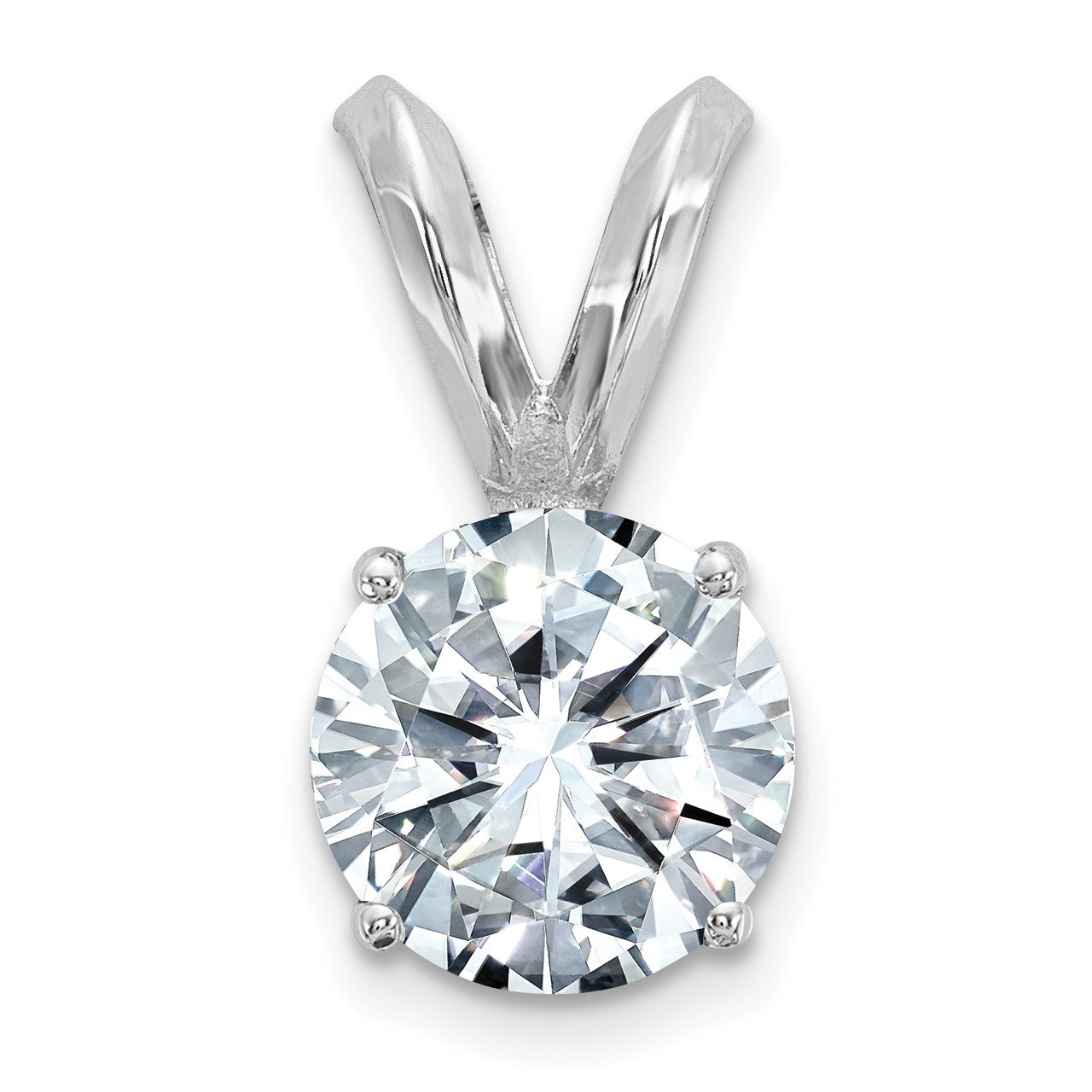 14kw 1.00ct. 6.5mm Round Colorless Moissanite Solitaire Pendant