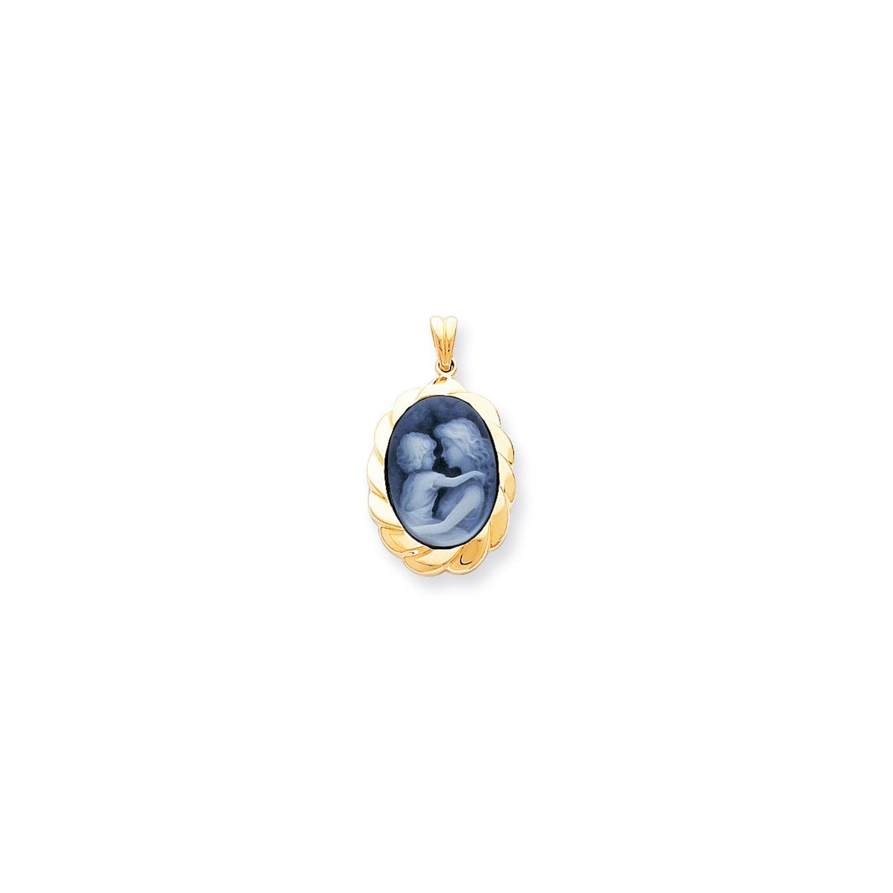 14k 13x18mm Mother and Child Agate Cameo with Sentiment Pendant
