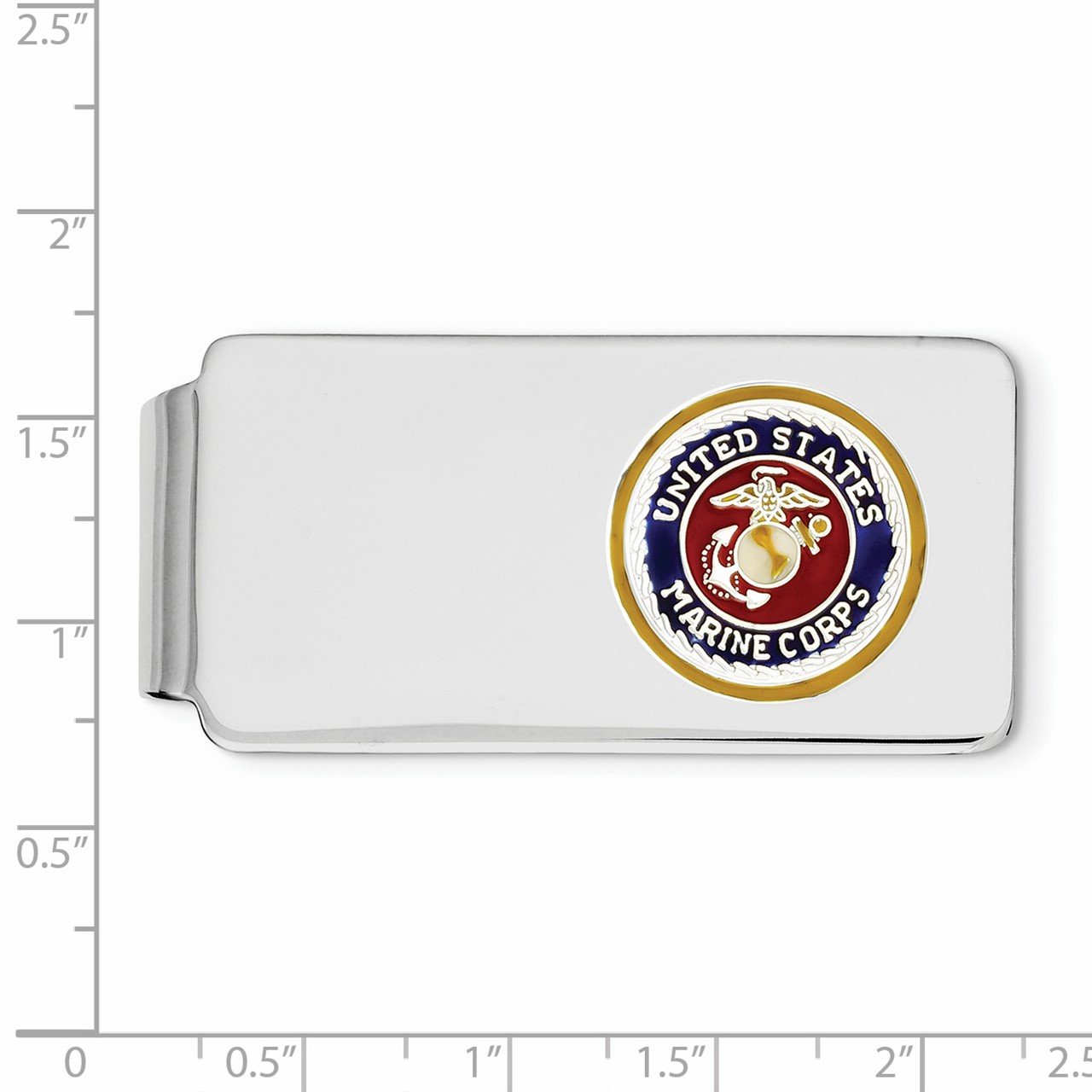 Sterling Silver Rhodium U.S. Marine Corp Money Clip with gold border, silver-1
