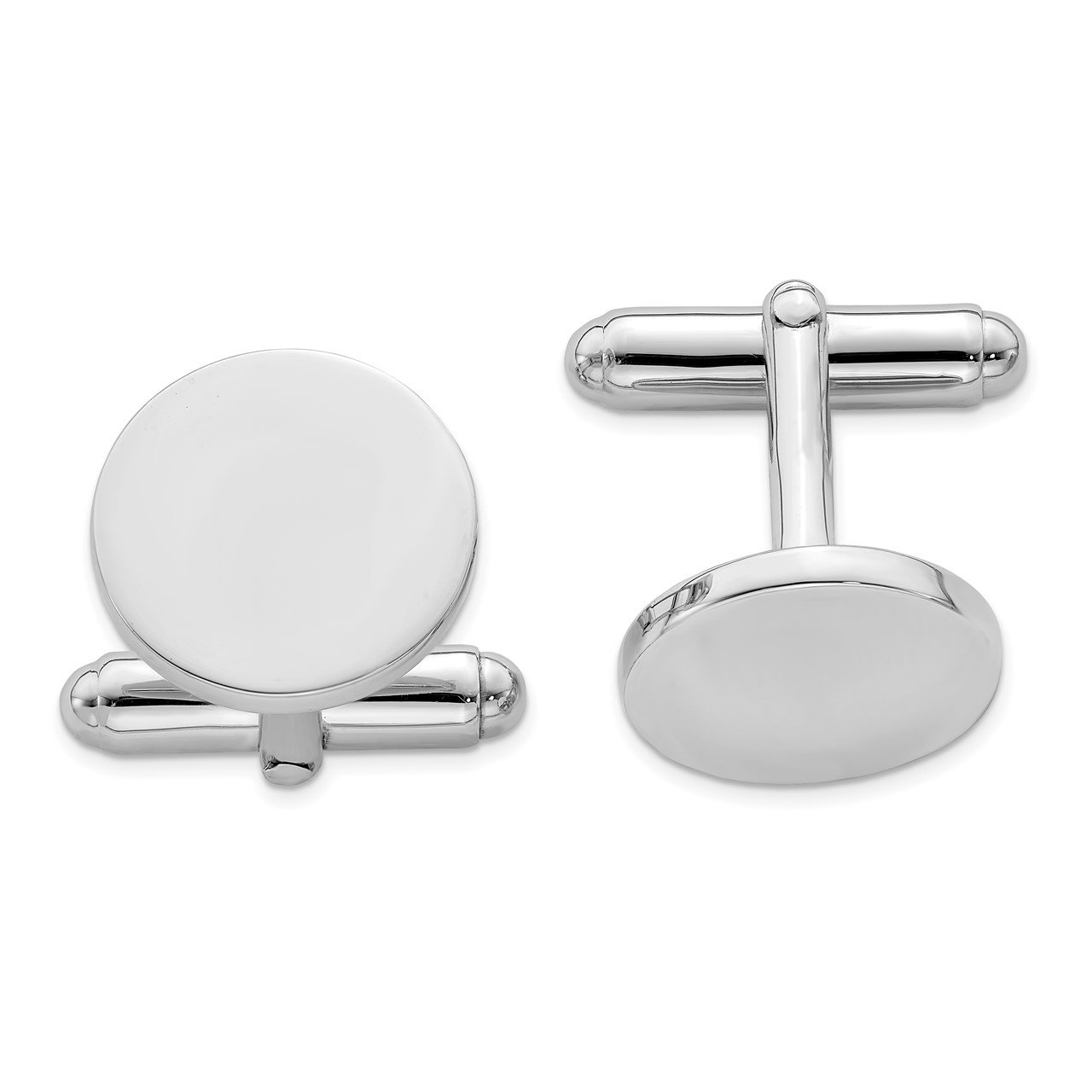 Sterling Silver Rhodium-plated Round Cuff Links