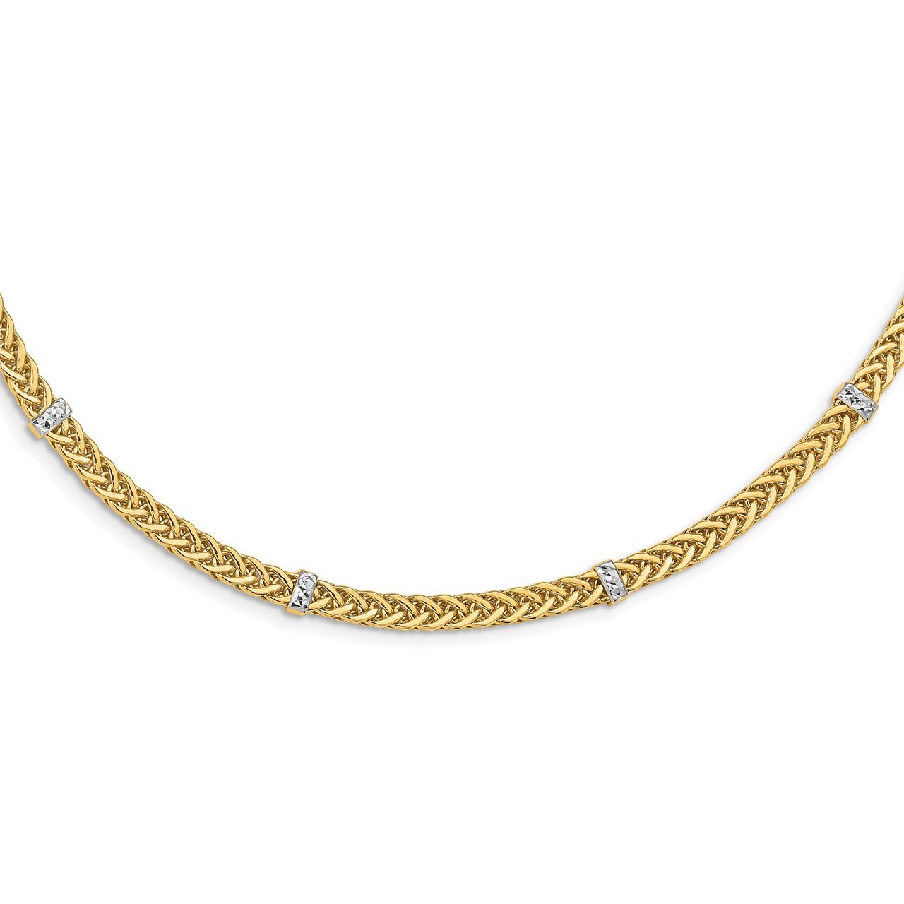 14K and White Rhodium Polished D/C Flat Wheat Necklace