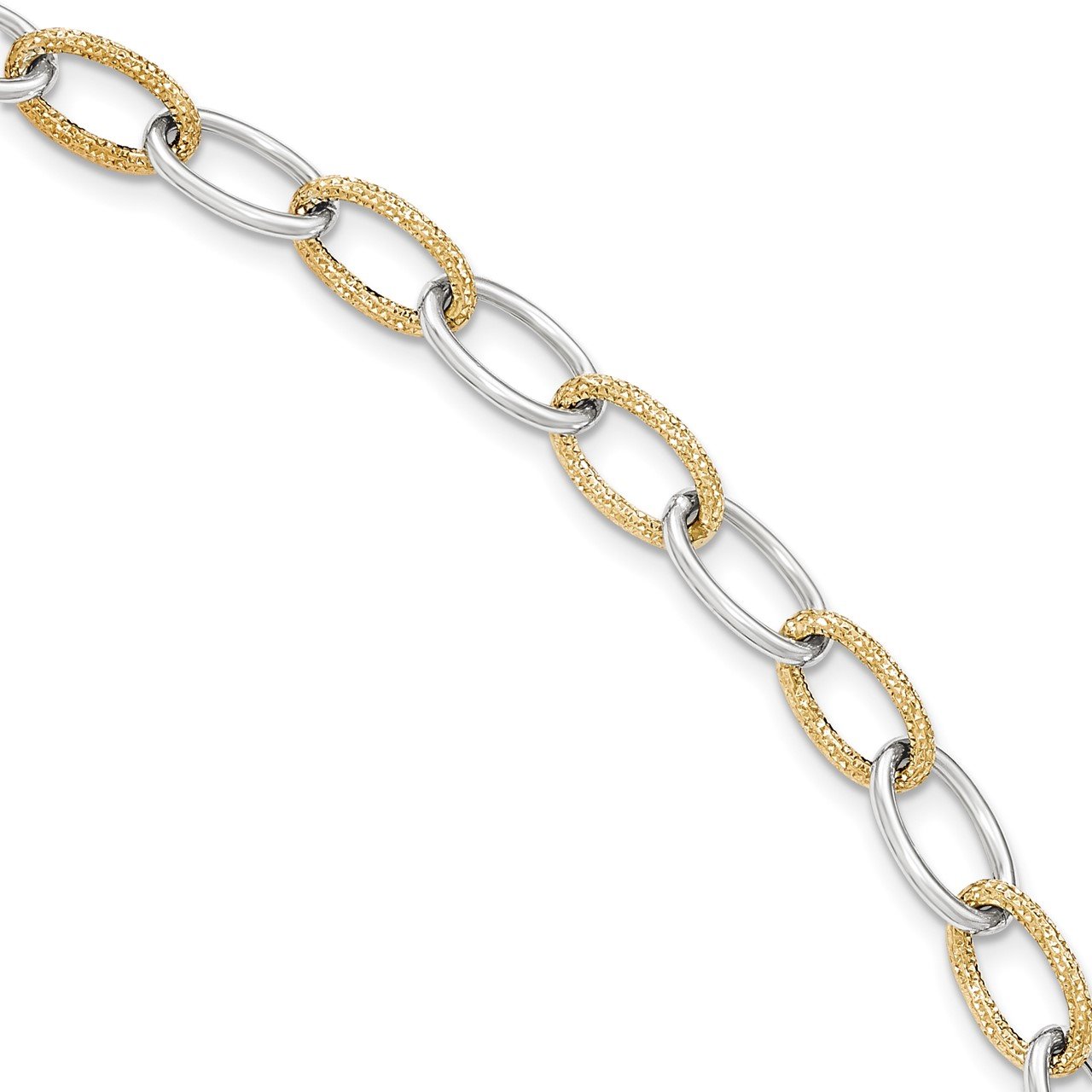 14k Two-tone Polished Textured Fancy Link Bracelet