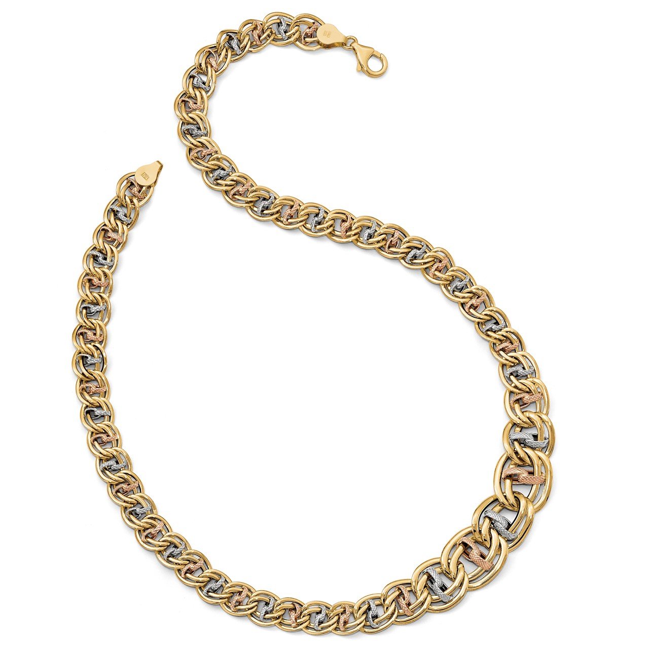 Leslie's 14K Tri-color Polished and Textured Fancy Link Necklace-1