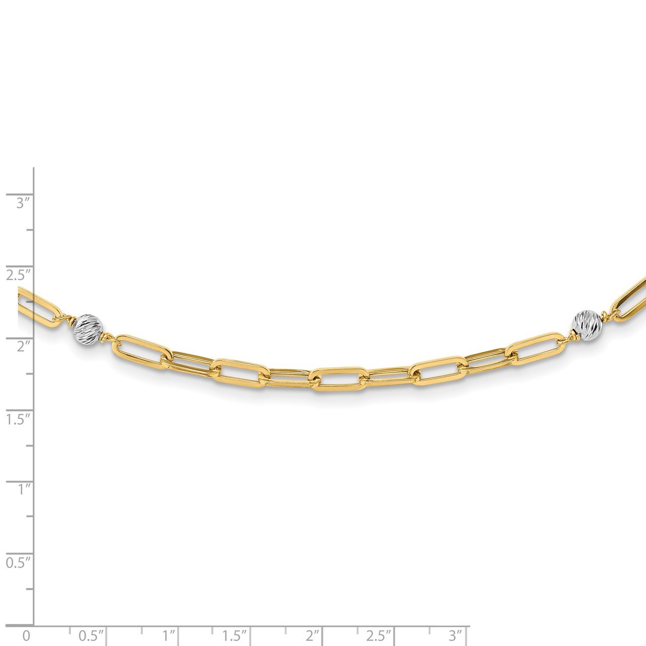 14K Two-tone Polished D/C Beads and Fancy Link Necklace-2