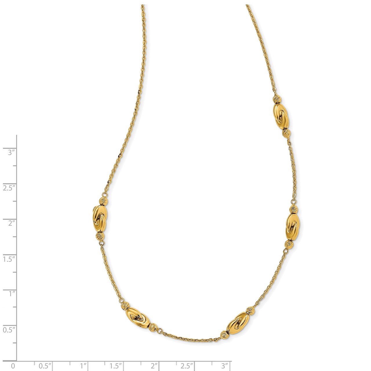 14K Polished 5 Station D/C Beads with 2 in ext. Necklace-1