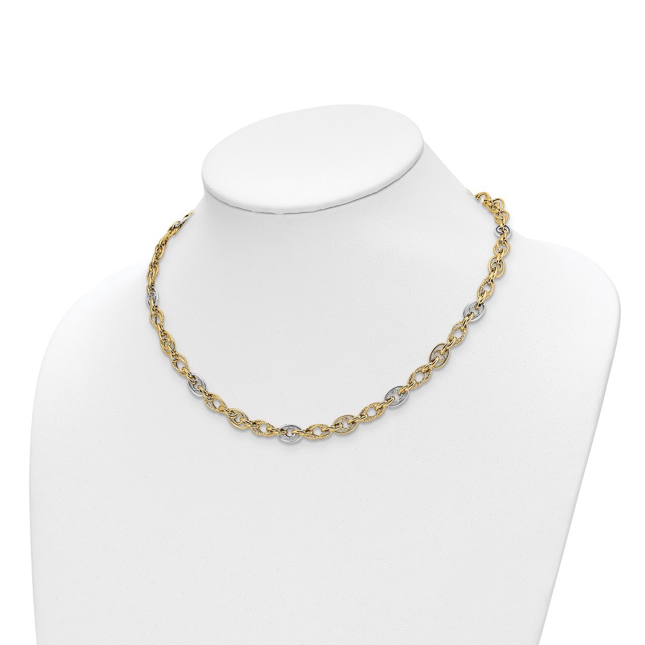 Leslie's 14k Rhodium Polished and Textured Fancy Link Necklace-2