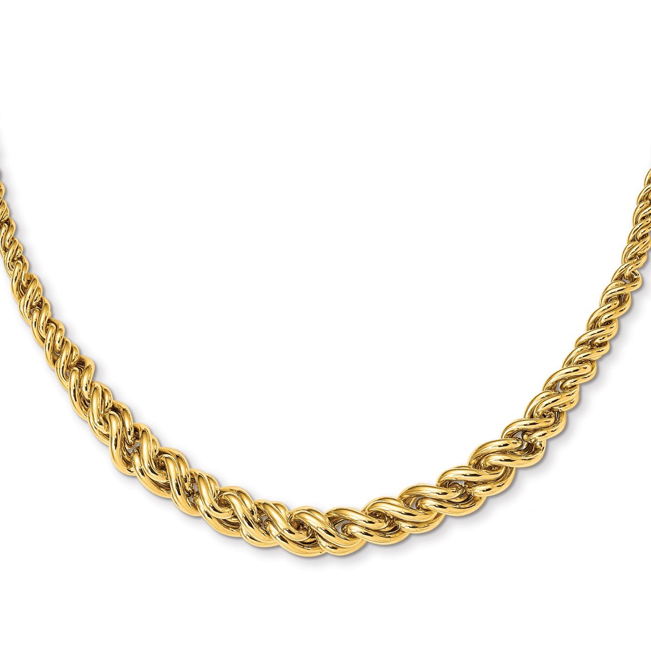 14K Yellow Gold Polished Graduated Fancy Double Curb Necklace