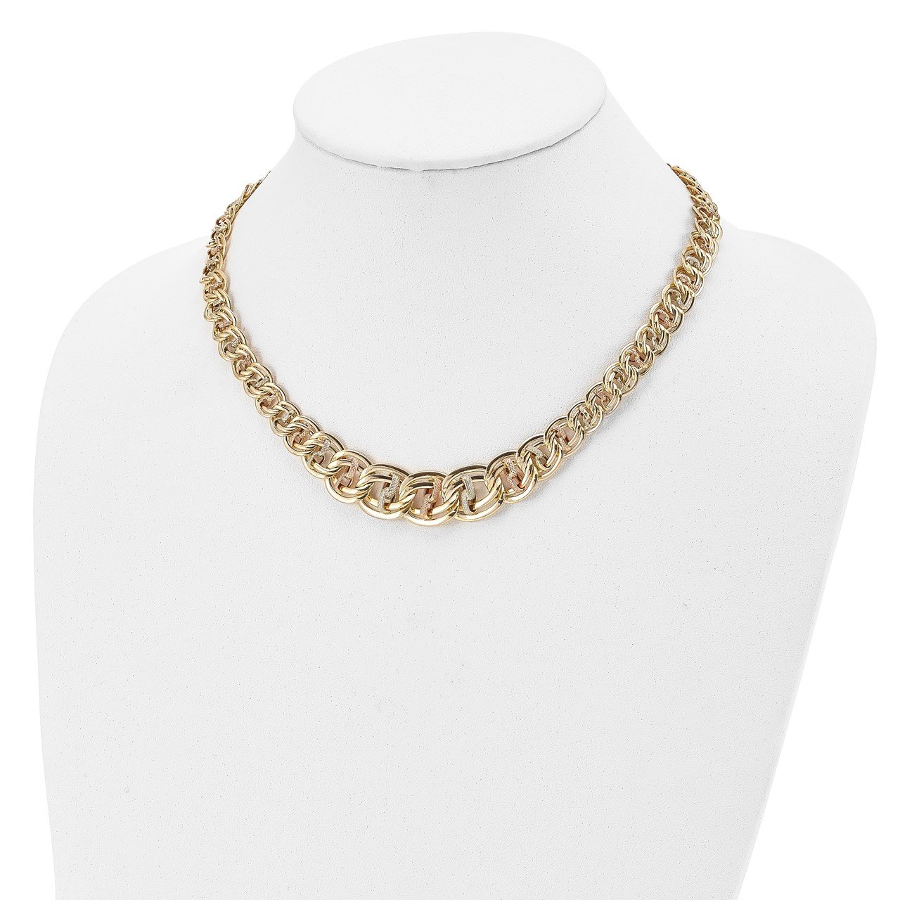 Leslie's 14K Tri-color Polished and Textured Fancy Link Necklace-3