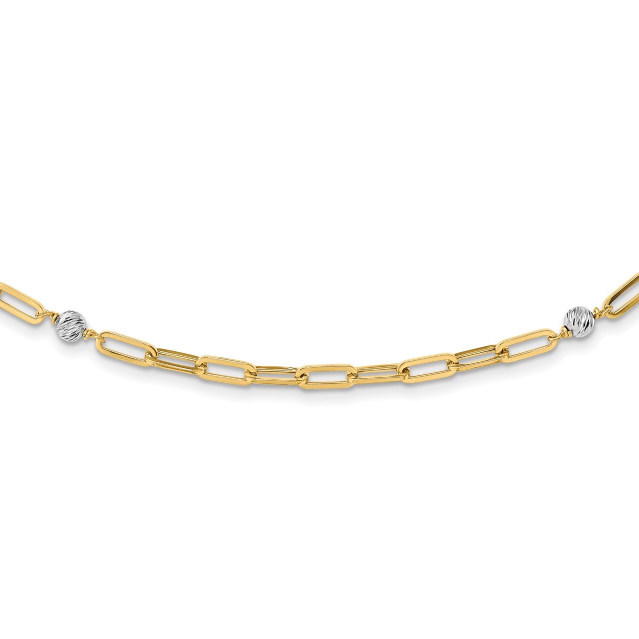 14K Two-tone Polished D/C Beads and Fancy Link Necklace