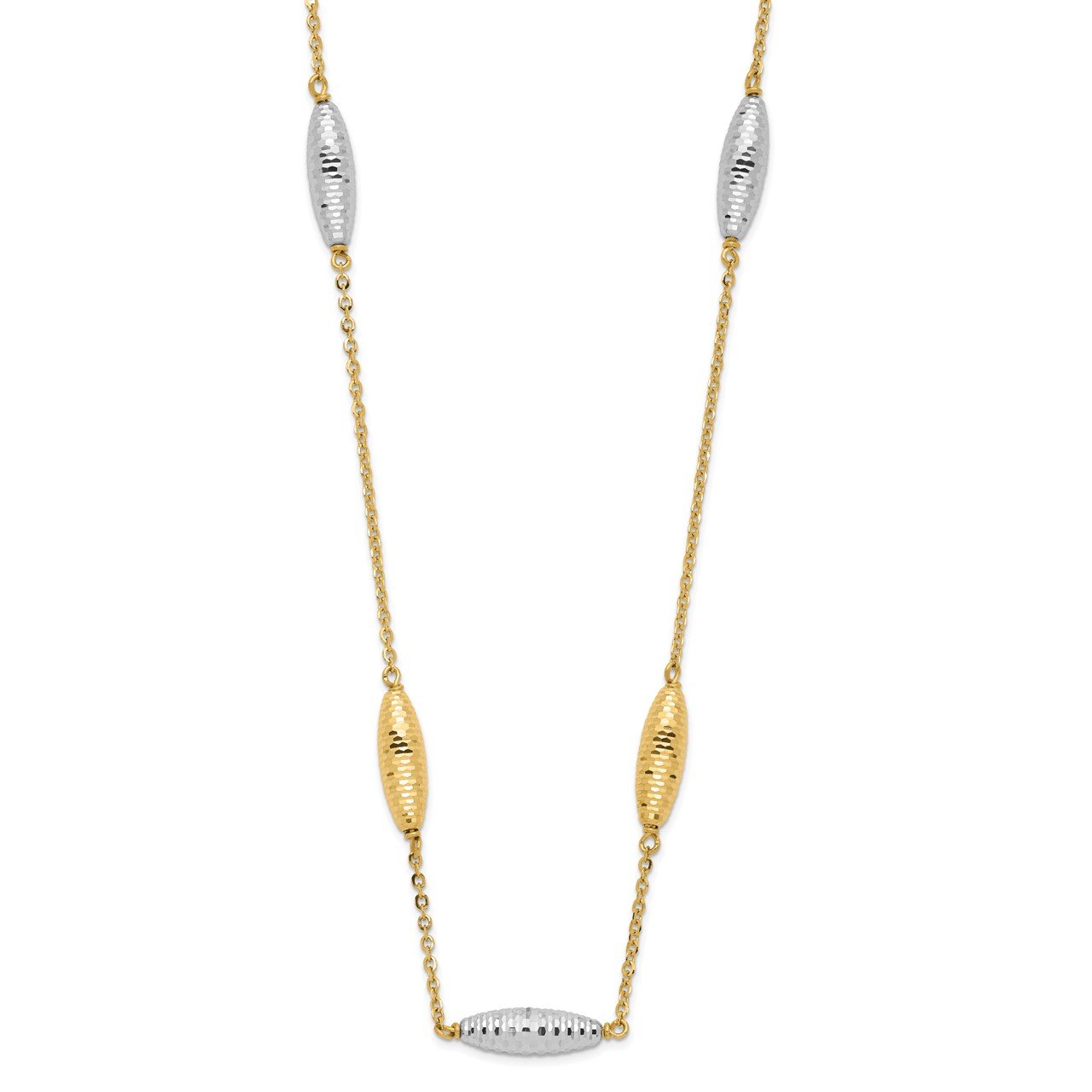 14k Two-tone Polished and D/C Beaded 18in Necklace