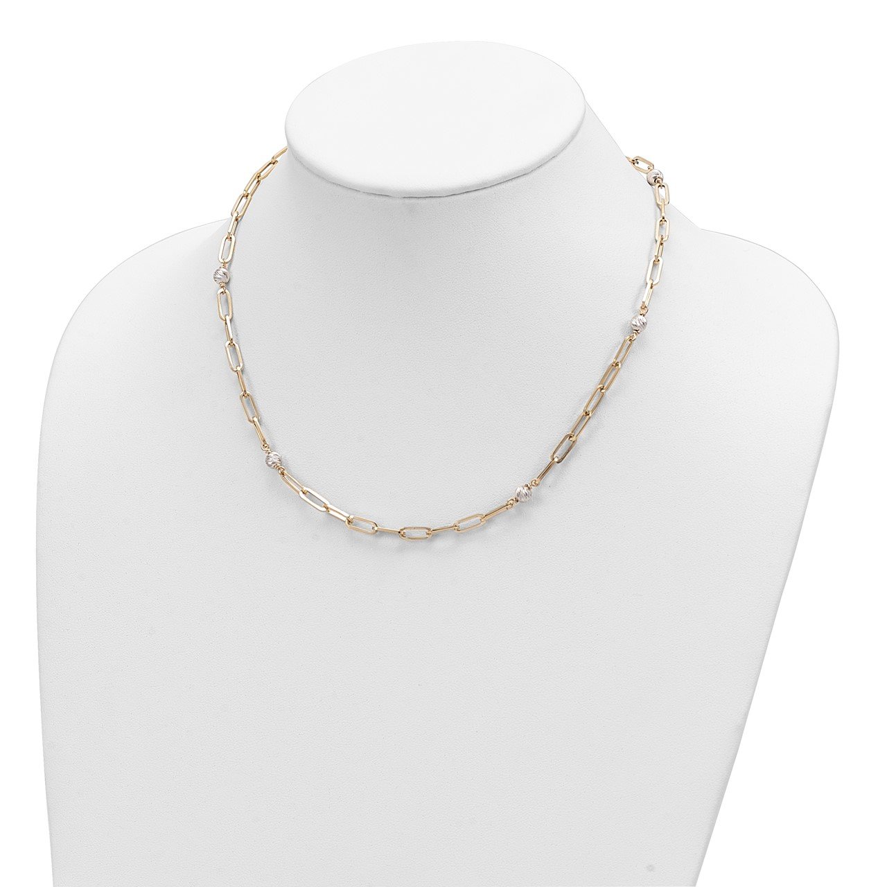 14K Two-tone Polished D/C Beads and Fancy Link Necklace-1