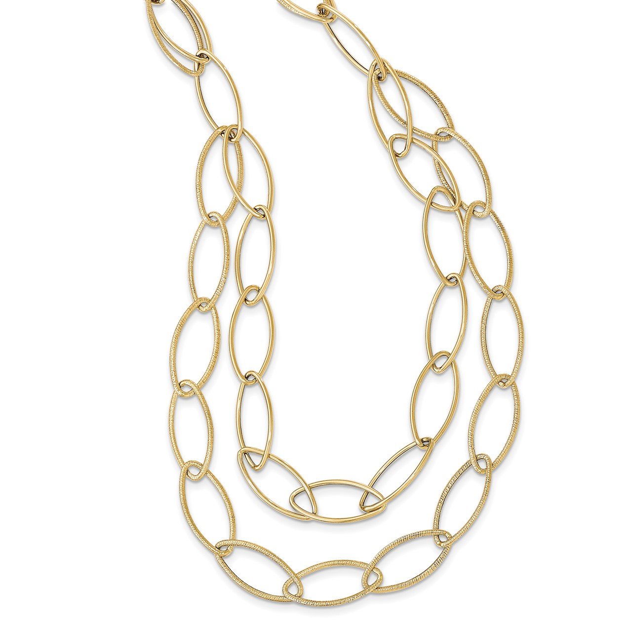 14k Gold Polished Textured Fancy Link Necklace