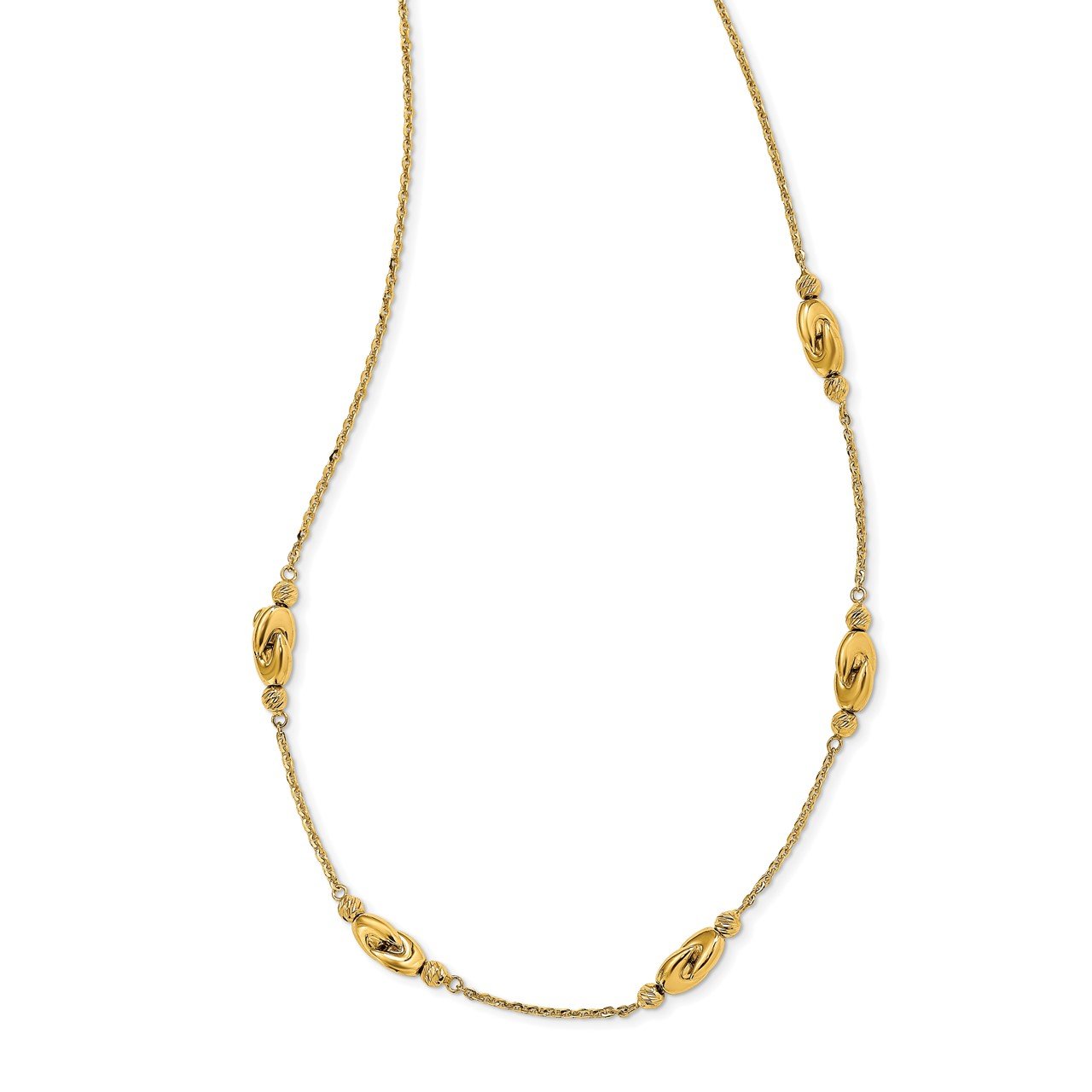 14K Polished 5 Station D/C Beads with 2 in ext. Necklace